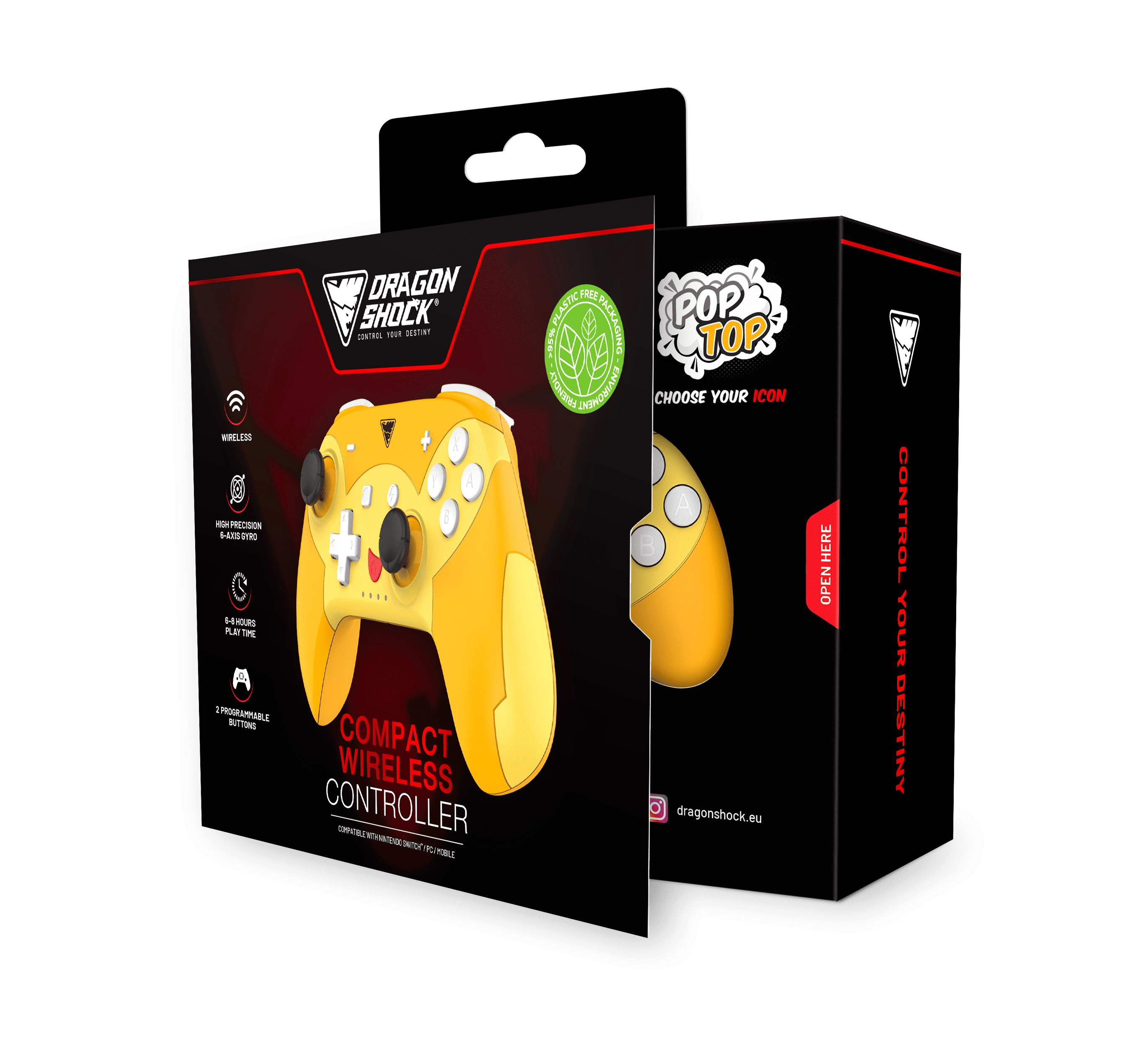 DragonShock - Manette compacte sans fil Bluetooth PopTop Pika pour Nintendo Switch et Switch OLED - flash vidéo