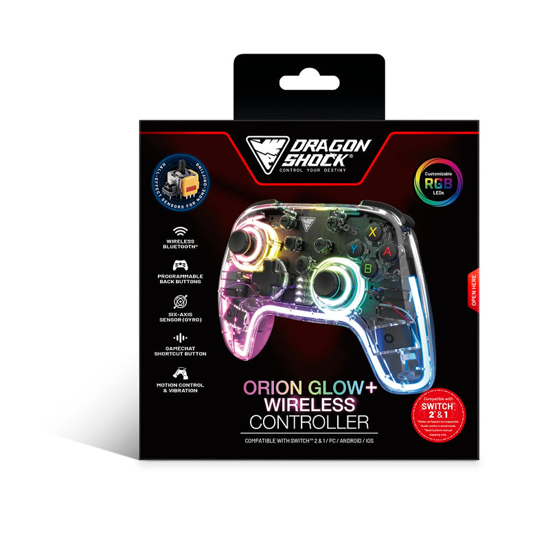 DragonShock - Manette sans fil RGB ORION GLOW+ pour Switch 2 et Switch OLED