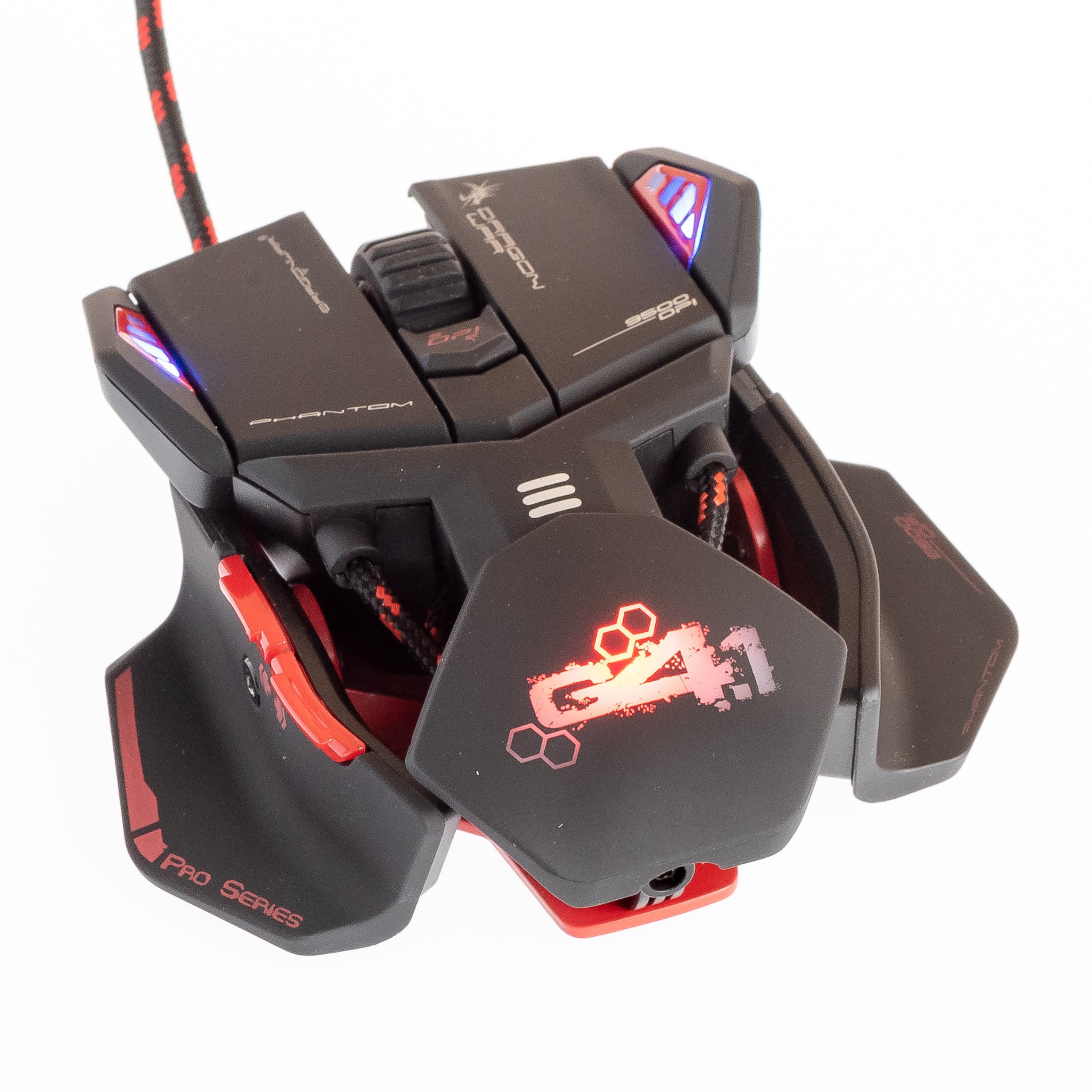Dragonwar G4.1 Phantom 9500 DPI ergonomique et personnalisable Souris de jeu RGB à 7 boutons - défilement et tapis de souris XL gratuit - à deux mains. Rouge.