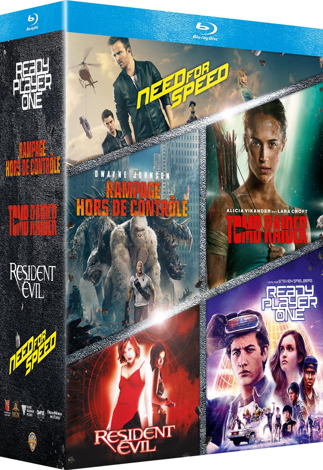 Coffret Films issus de Jeux Vidéo : Rampage - Hors de contrôle + Tomb Raider + Ready Player One + Resident Evil + Need for Speed [Blu-ray]