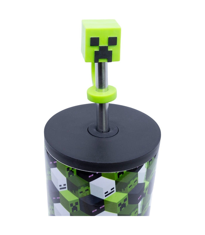 Stor - Minecraft - Gobelet Isotherme en Acier Inoxydable avec Paille et couvercle 3D "IconicMono" 770ml