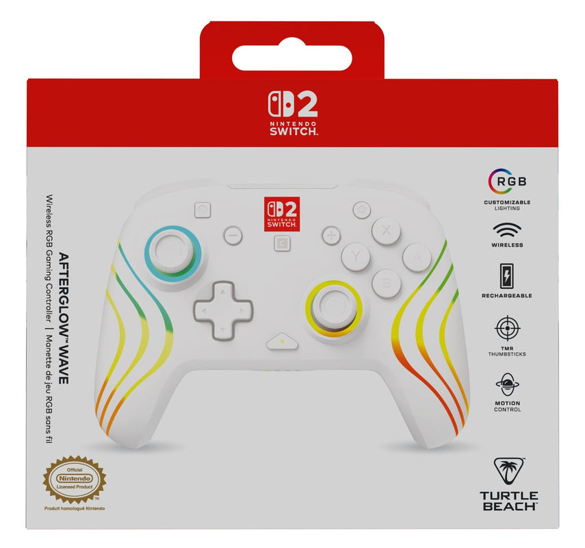 Turtle Beach - Manette de jeu RGB sans fil Afterglow Wave blanche pour Nintendo Switch 2, Switch, Switch Lite et Switch modèle OLED