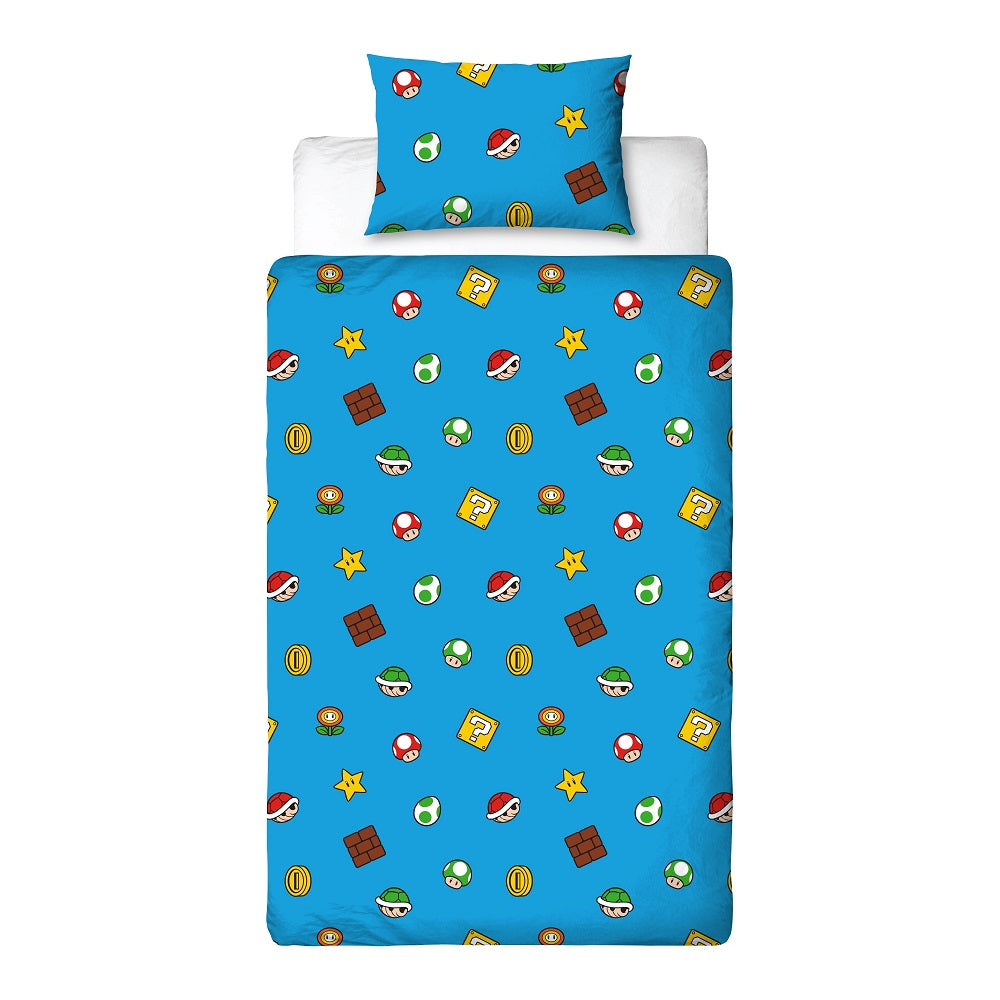 Super Mario - Parure de lit en microfibre Mario et ses amis IV (140x200cm + 63x63cm) - flash vidéo
