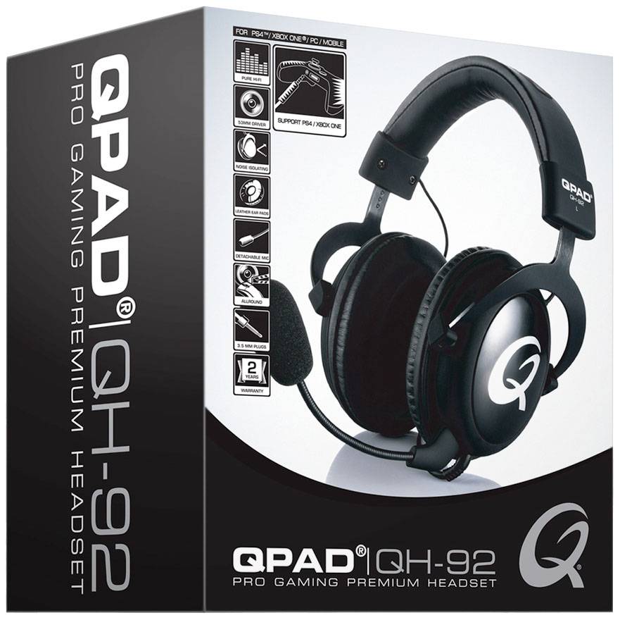 QPAD - QH-92 High End Stereo Gaming Headset, Closed Ear, Noise Cancelling detachable Microphone, Multiplatform