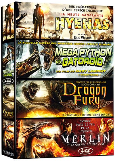 Créatures - Coffret 4 films : Hyenas + Mega Python vs. Gatoroid + Dragon Fury + Merlin et la guerre des Dragons [DVD]