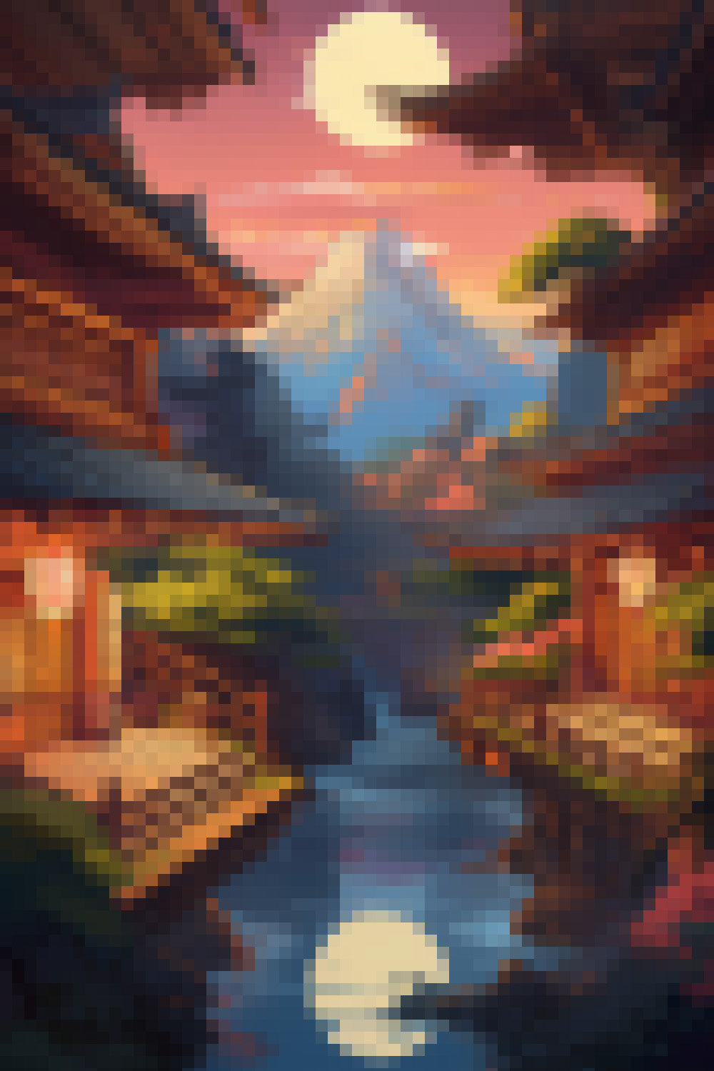 Tableau Pixel Art "Japan Moonlight" – Dibond 40x60 cm