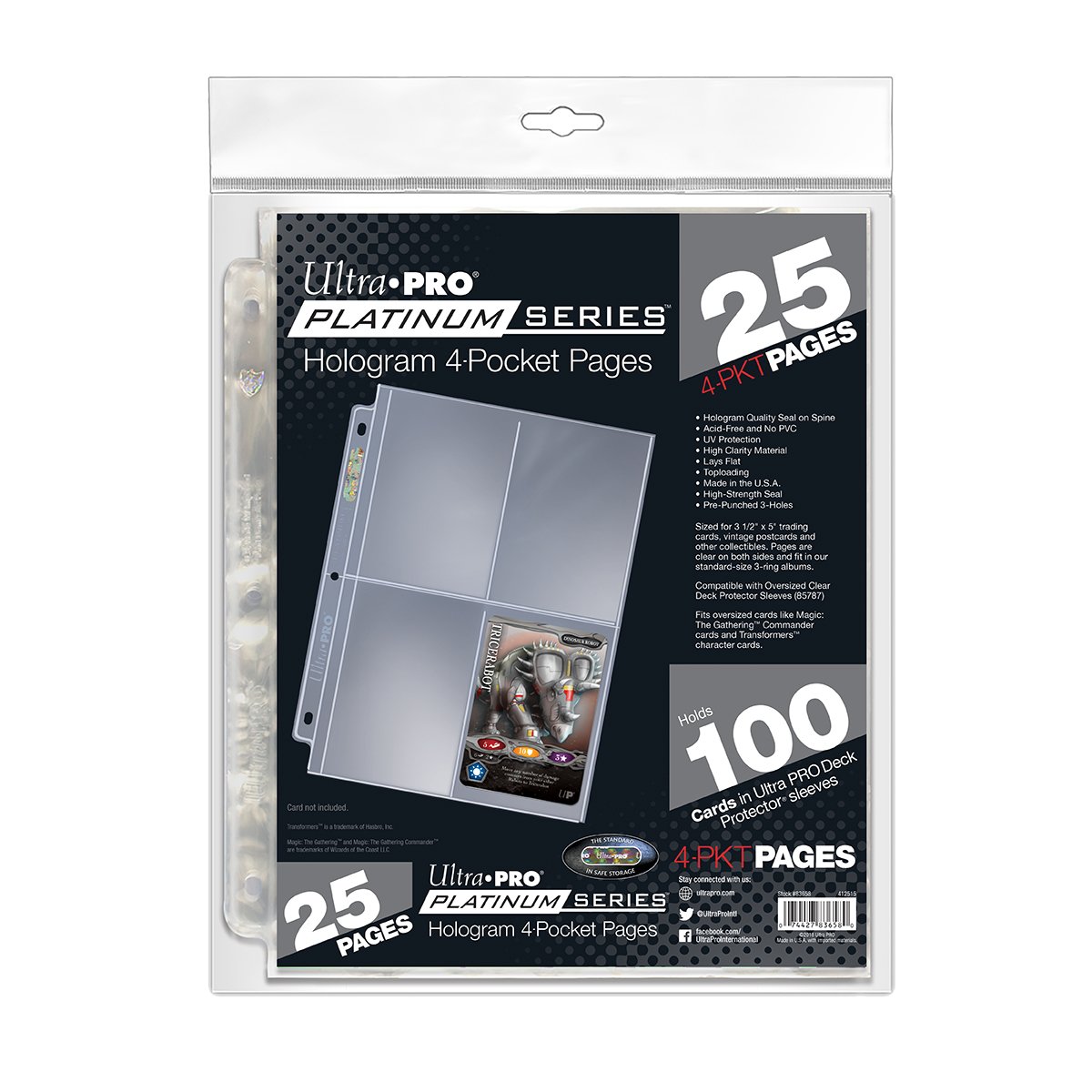 Ultra Pro - Lot de 25 Feuilles de 4 Cases Platinum Series pour cartes format standard - flash vidéo