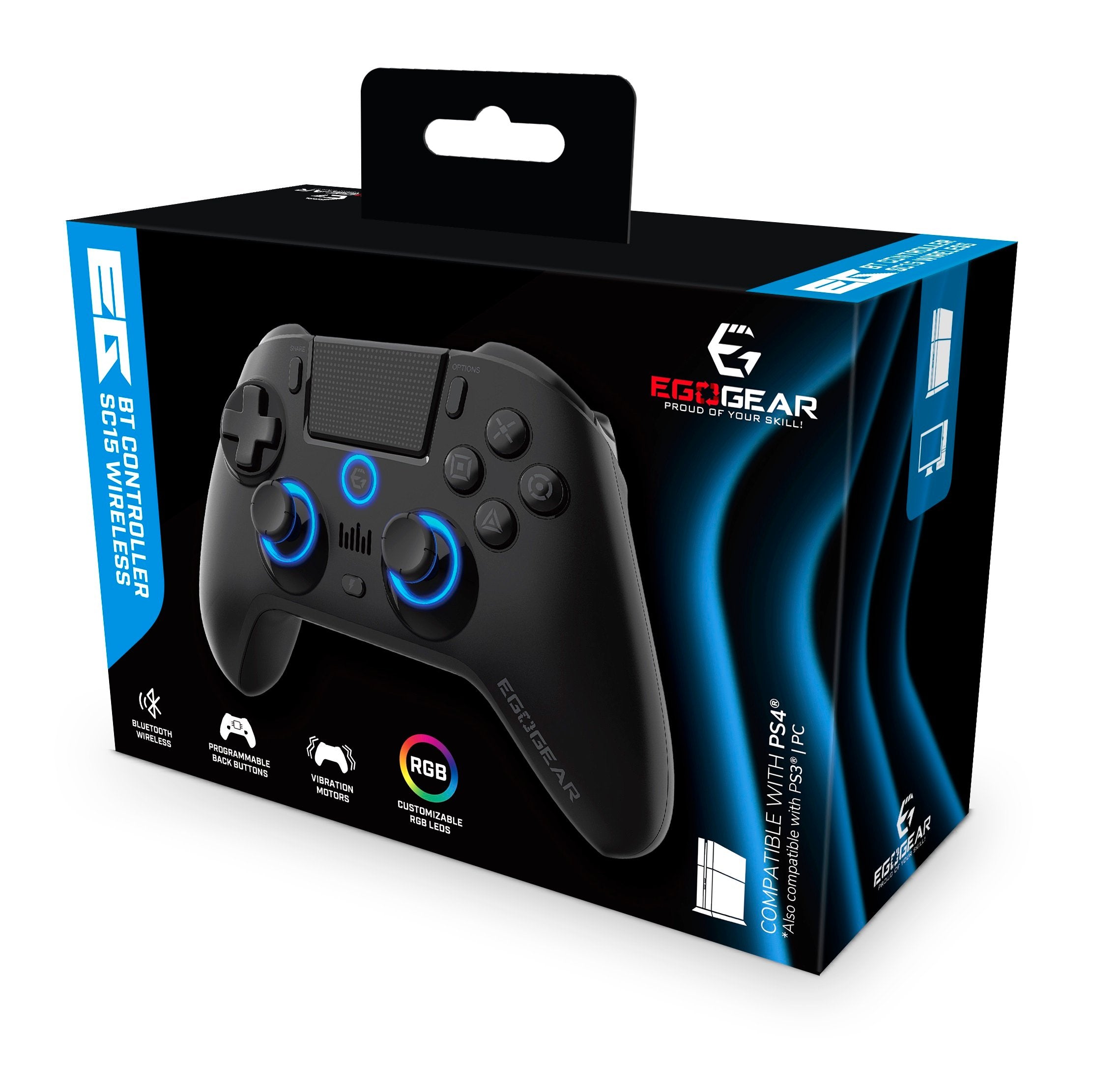 EgoGear - Manette sans fil Bluetooth SC15 Noire pour PS4, PS3 et PC - flash vidéo