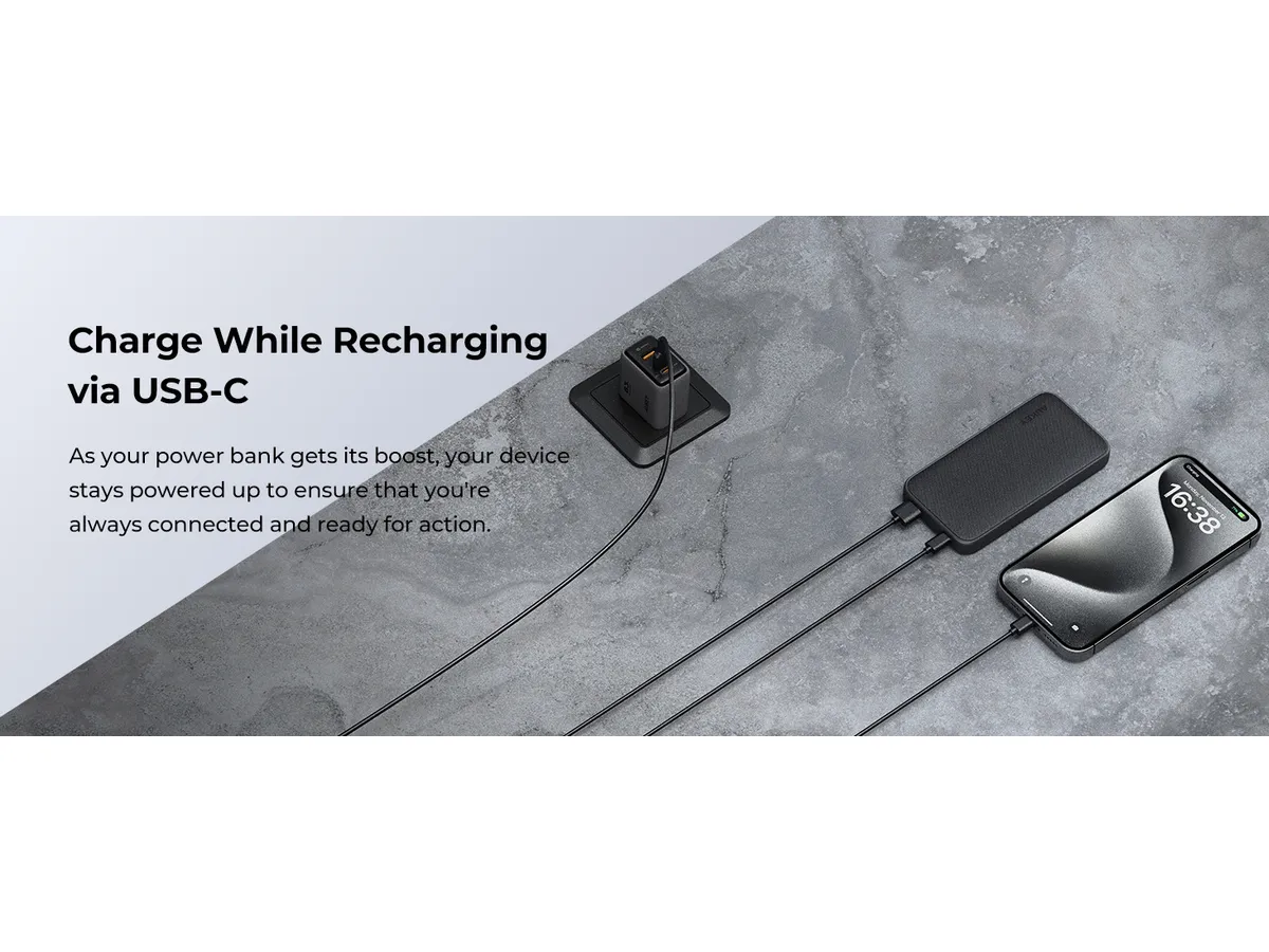 Aukey - Power Bank Grise Sprint 10000mAh 15W Charge rapide - flash vidéo