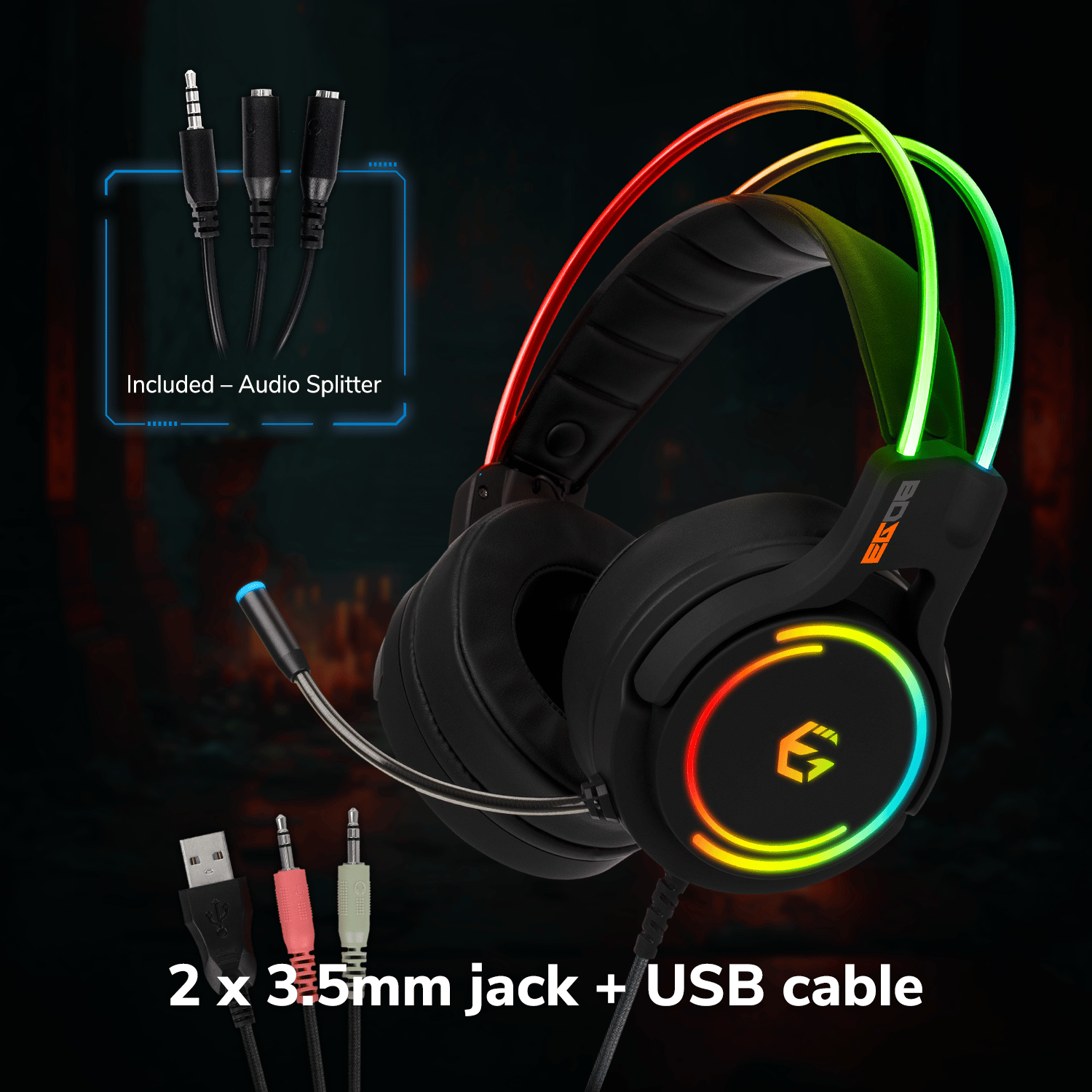 EgoGear - Casque de jeu filaire RGB premium SHS50 pour PC, PS5, PS4, Xbox Series X|S, Xbox One et Mobile - flash vidéo