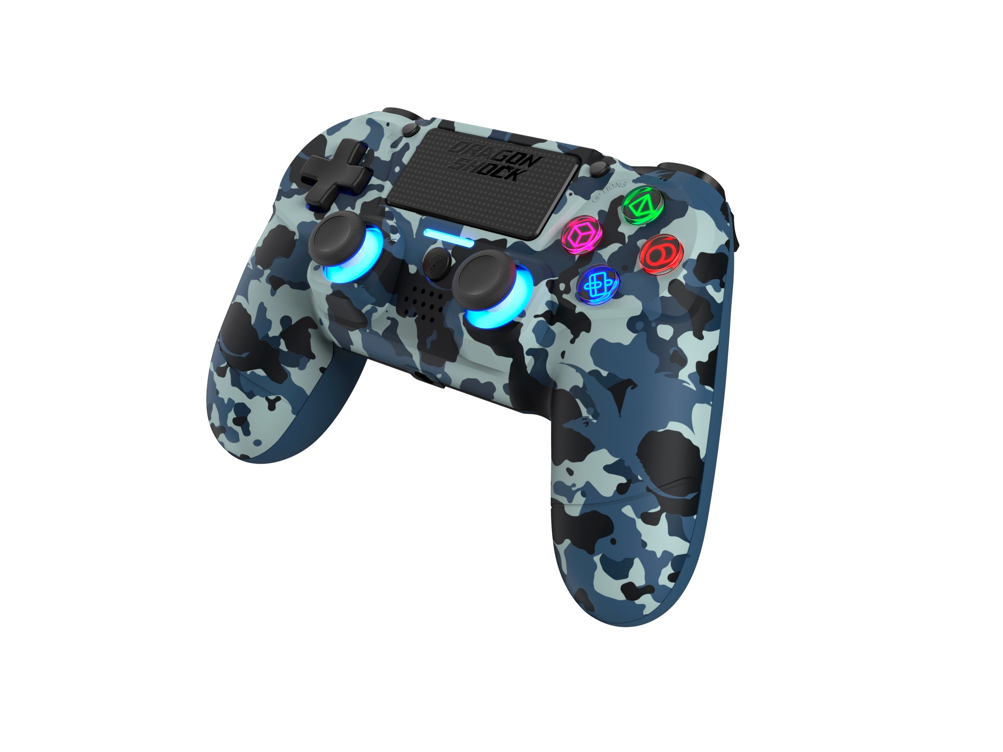 DragonShock - Manette sans fil Bluetooth MIZAR Bleu Camouflage pour PS4, PC et Mobile - flash vidéo