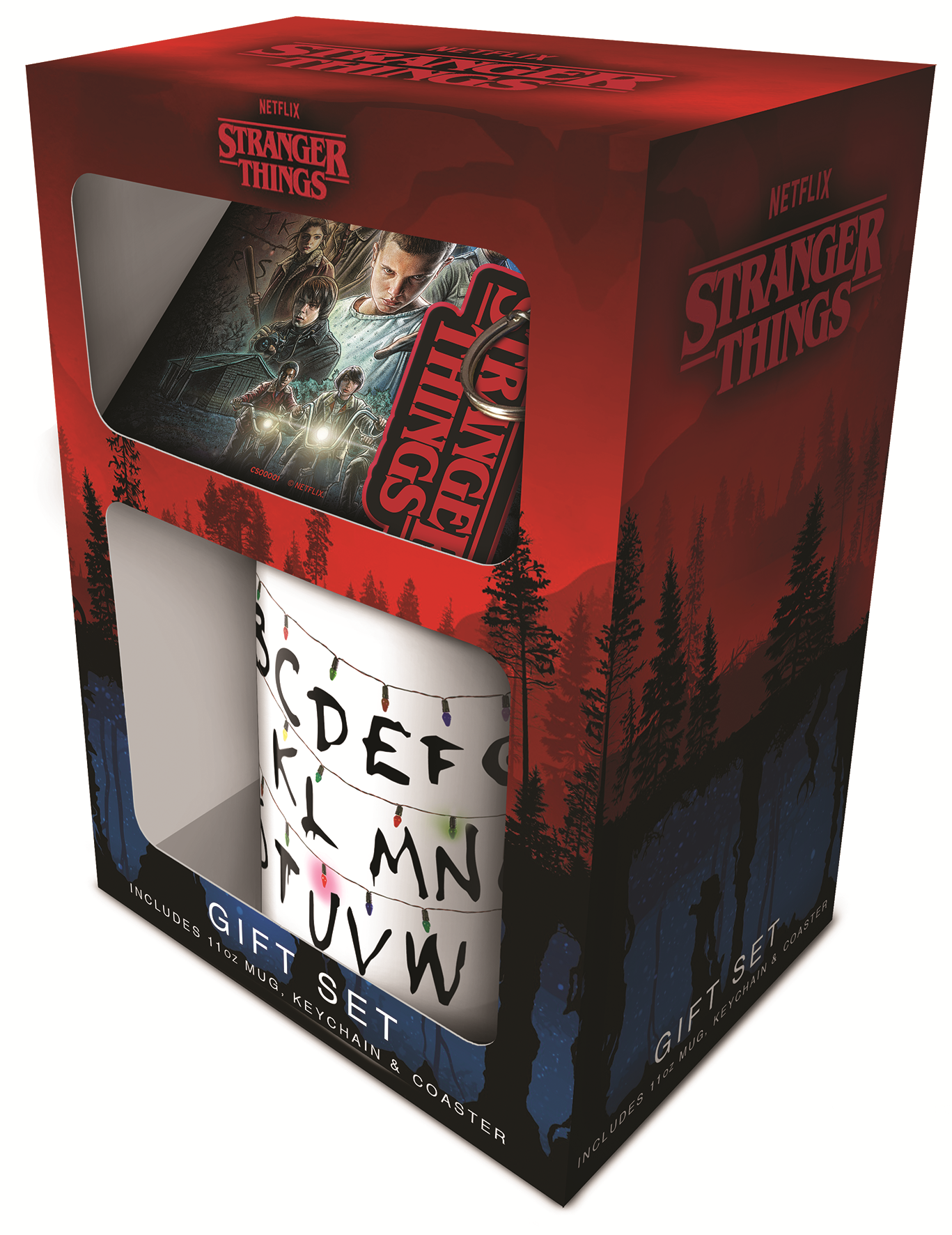 Stranger Things - Coffret cadeau Mug + Dessous de verre + Porte-clef "Iconic" - flash vidéo