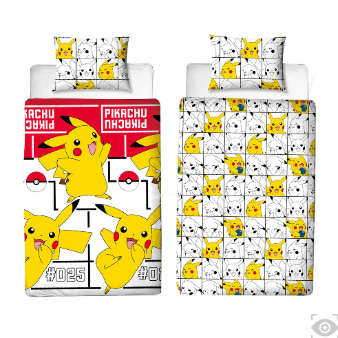 Pokémon - Housse de couette en 100% coton Pikachu Icon (140x200cm + 65x65cm) - flash vidéo