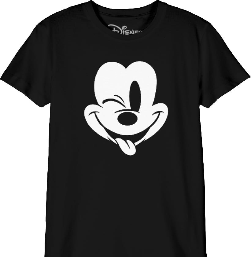 Disney - T-Shirt Noir Enfant Mickey Mouse faisant un clin d'oeil - 12 ans - flash vidéo