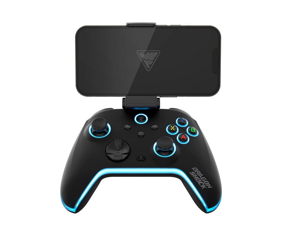 DragonShock - AURORA PLUS - Manette sans fil noire avec support téléphone pour PS3, PC, Android et IOS - flash vidéo