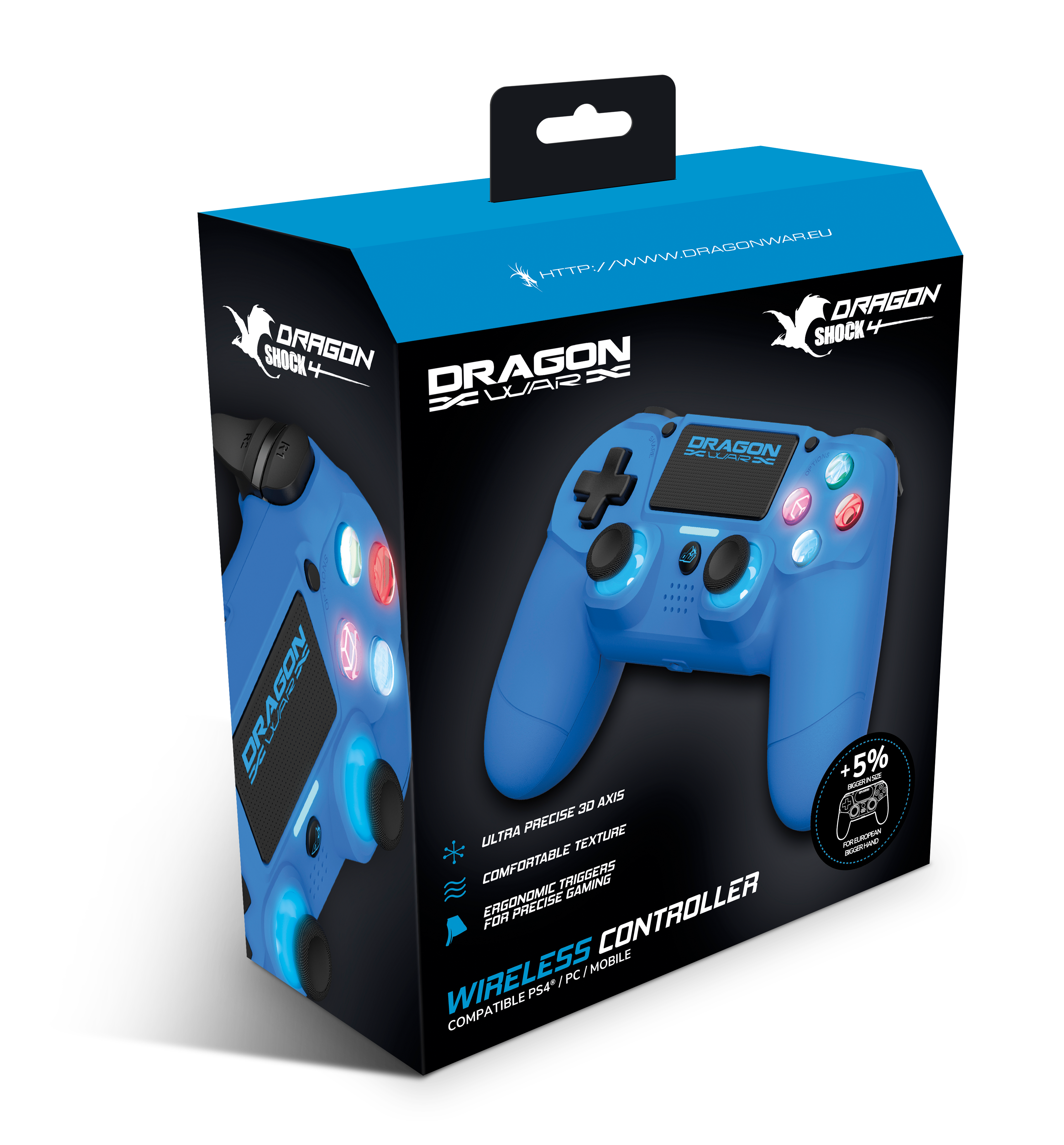 Dragonwar - Manette sans fil Dragon Shock 4 Bleue pour PS4, PC et Mobile - flash vidéo
