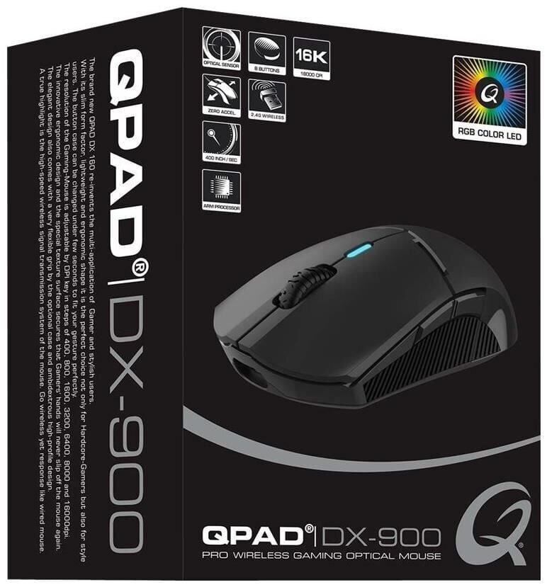 QPAD - DX-900 - Souris de jeu optique sans fil/filaire noire - flash vidéo