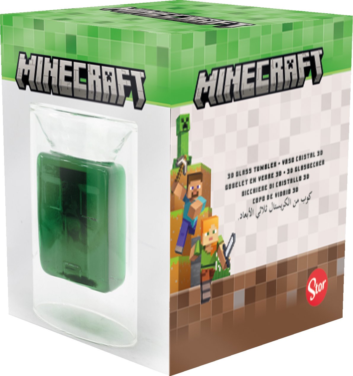Minecraft - Gobelet en verre 3D Tête de Creeper - 270ml - flash vidéo