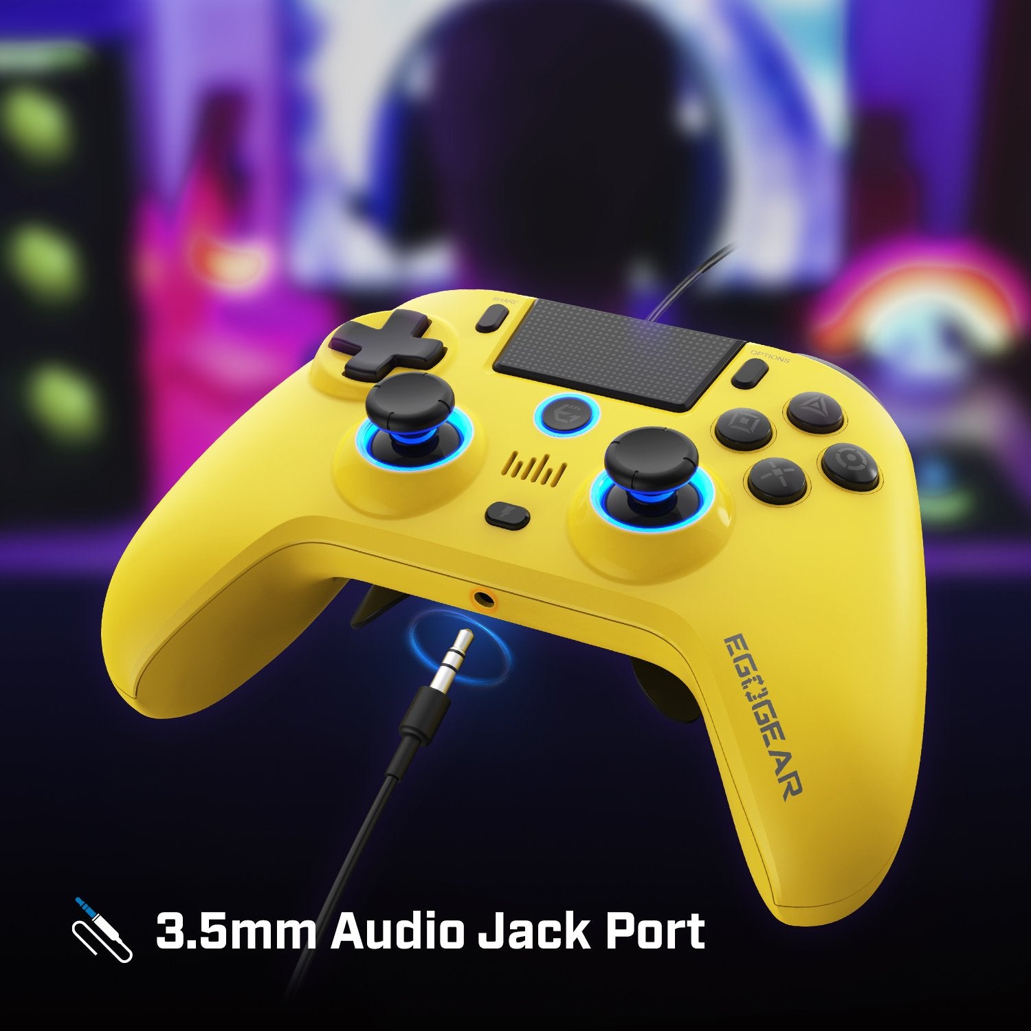 EgoGear - Manette filaire SC10 Jaune avec port audio pour casque pour PS4, PS3 et PC - flash vidéo