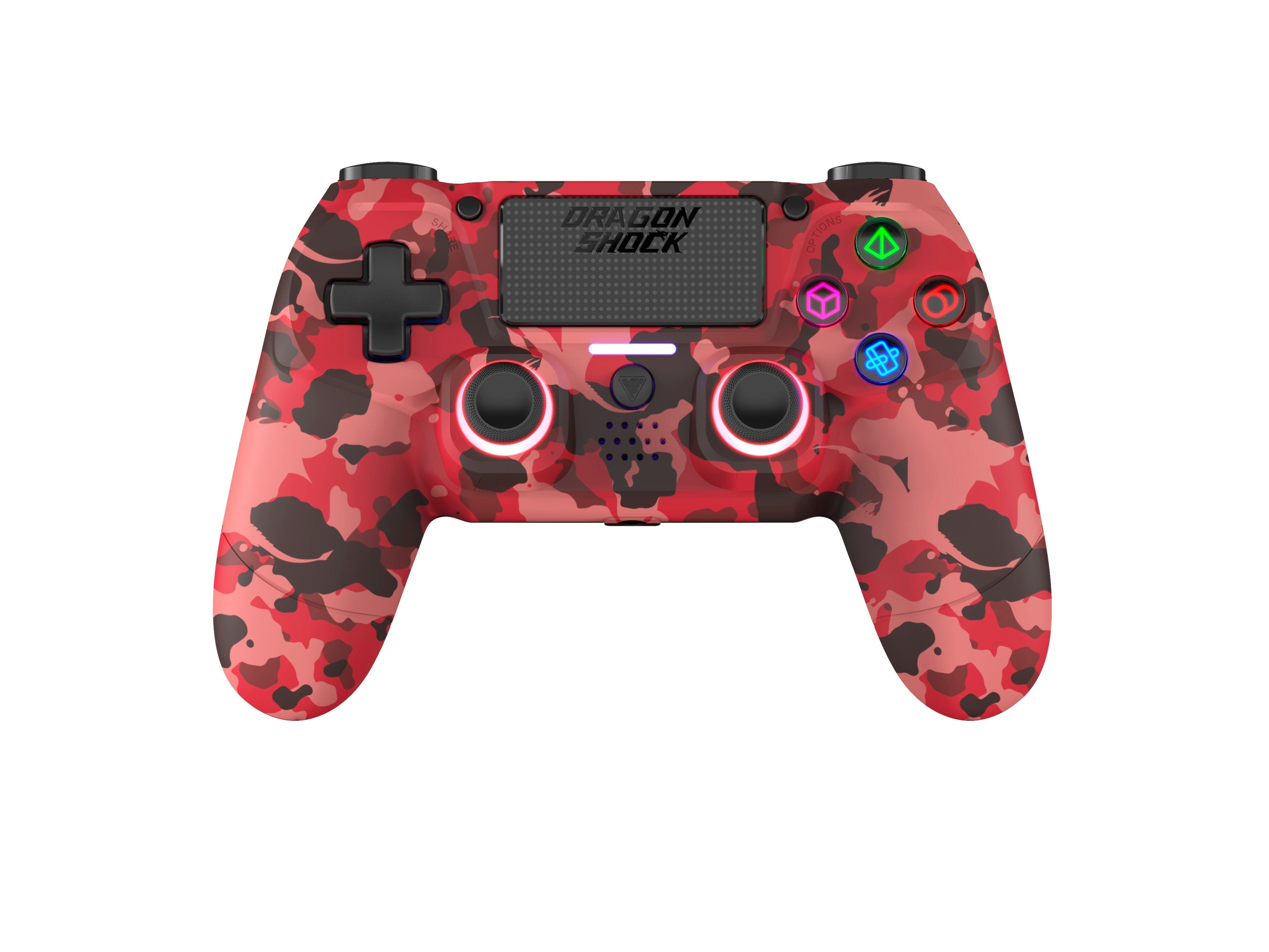 DragonShock - Manette sans fil Bluetooth MIZAR Rouge Camouflage pour PS4, PC et Mobile - flash vidéo
