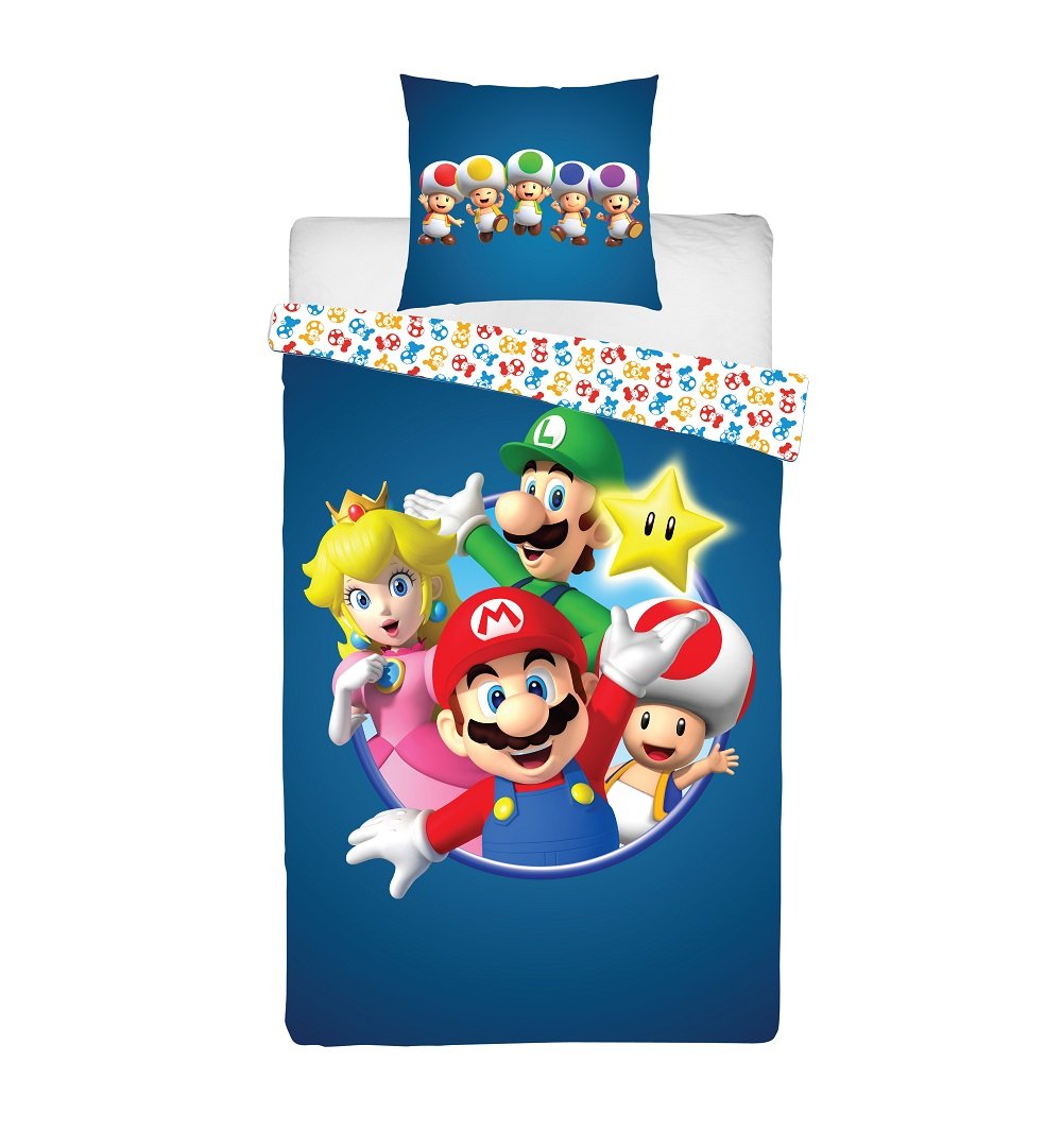 Super Mario - Parure de lit en microfibre Mario et ses amis (140x200cm + 63x63cm) - flash vidéo