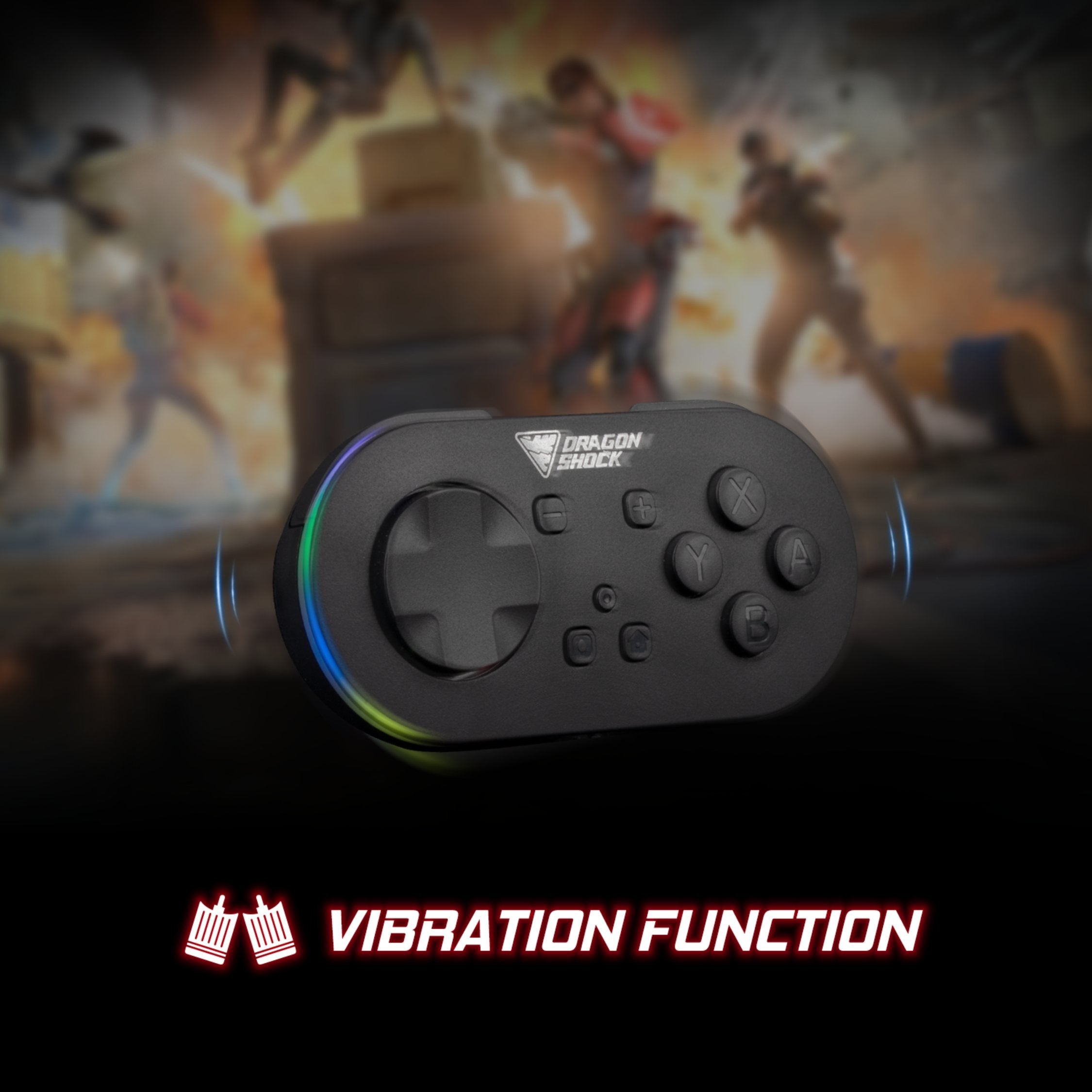 DragonShock - Paire Mini Manettes Sans Fil Glow Fusion et Noire pour Nintendo Switch, Switch OLED, PC, Android et IOS - flash vidéo