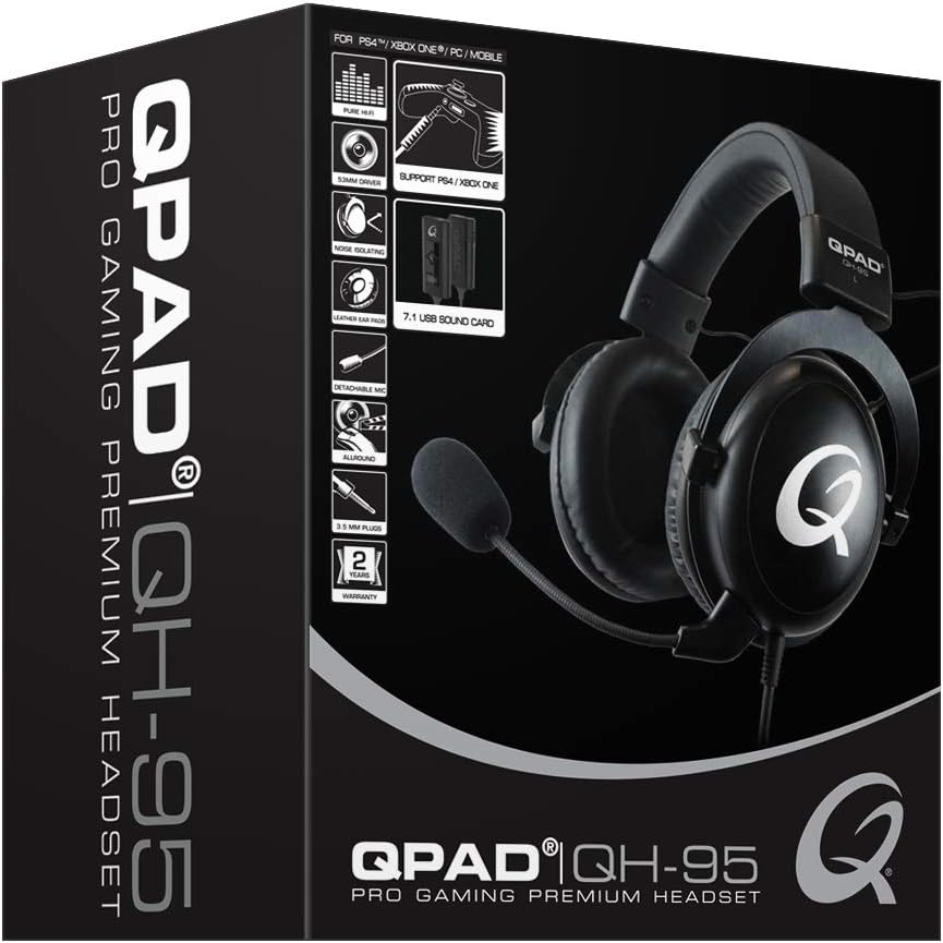 QPAD - QH-95 High End Stereo and 7.1 USB Gaming Headset, Closed Ear, Noise Cancelling detachable Microphone, Multiplatform - flash vidéo