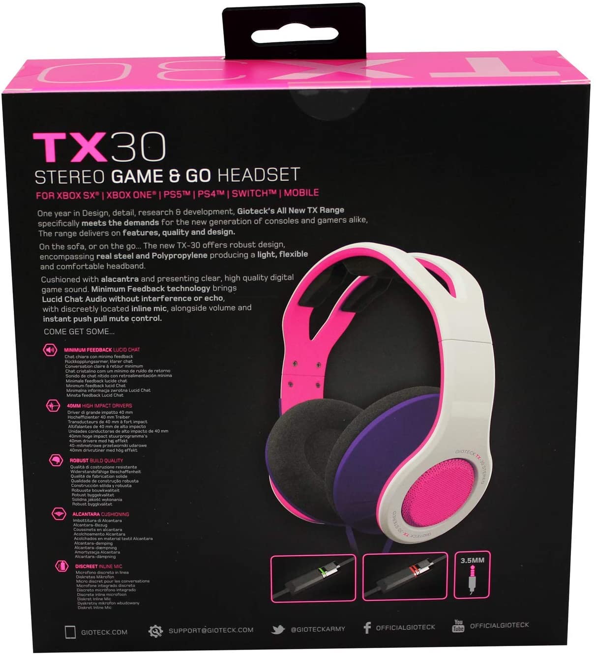 Gioteck - Casque stéréo Game & Go TX30 Rose pour Switch, PS5, PS4, Xbox Series, Xbox One et Mobile - flash vidéo
