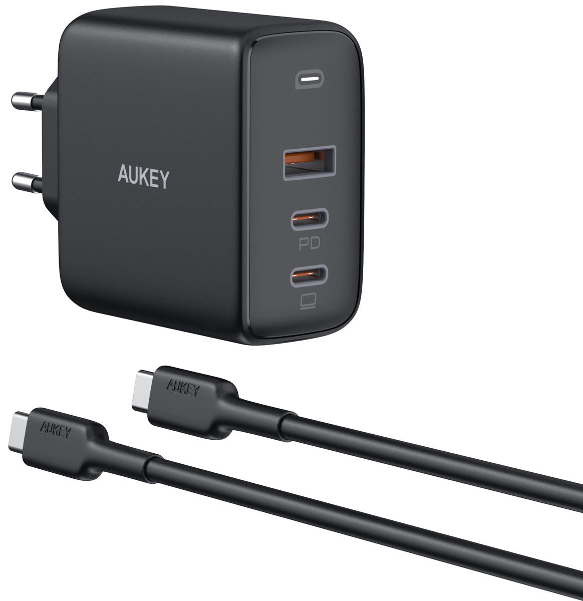 Aukey - Chargeur PD GaN 90W à trois ports PA-B6S Omnia Mix3 + Cable USB-C 100W PD - flash vidéo