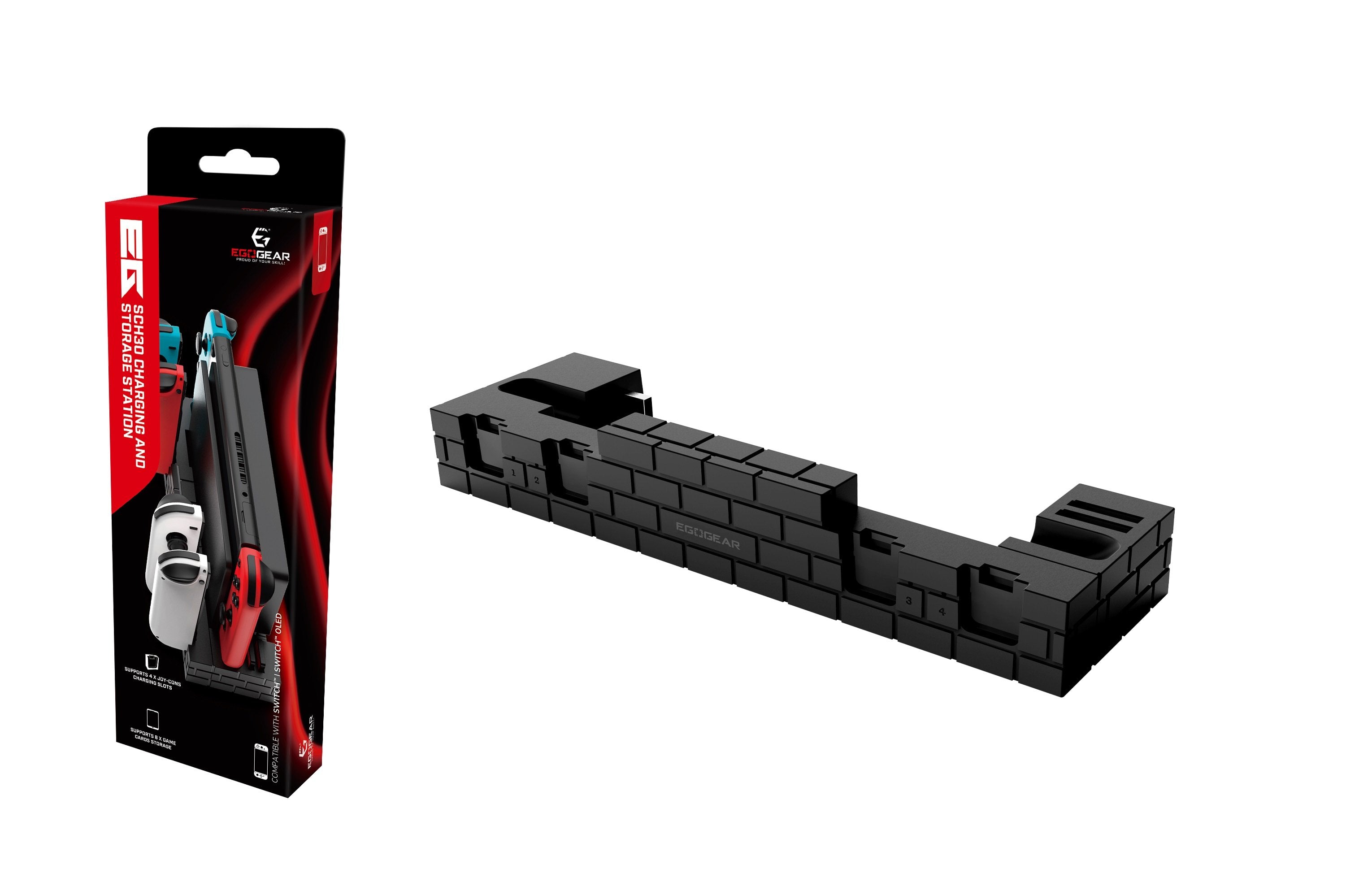 EgoGear - Station de charge et de stockage SCH30 noire pour Nintendo Switch & Switch OLED - flash vidéo