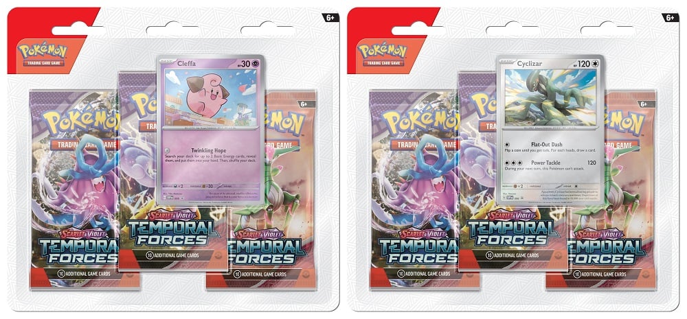 Pokémon TCG - Scarlet & Violet - Temporal Forces 3 Booster Blister Pack Cleffa or Cyclizar (1 Random Blister) - flash vidéo