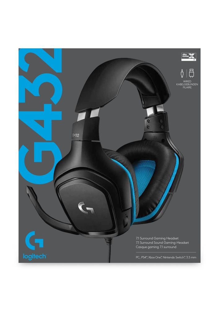 Logitech Casque de jeu filaire 7.1 Surround en similicuir G432 pour PC, PS4, Xbox One et Switch - flash vidéo