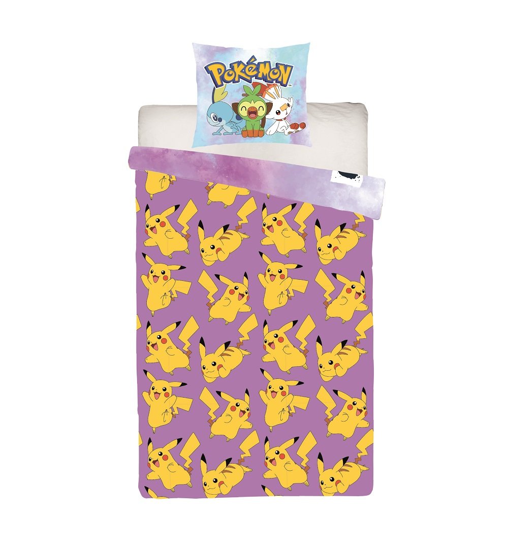 Pokémon - Parure de lit en microfibre Pikachu II (200x140cm + 63x63cm) - flash vidéo