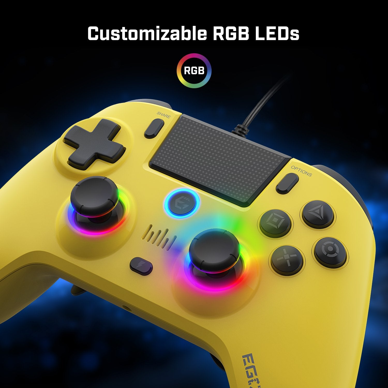 EgoGear - Manette filaire SC10 Jaune avec port audio pour casque pour PS4, PS3 et PC - flash vidéo