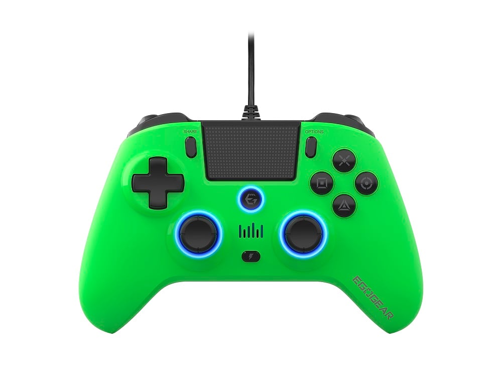 EgoGear - Manette filaire SC10 Verte avec port audio pour casque pour PS4, PS3 et PC - flash vidéo