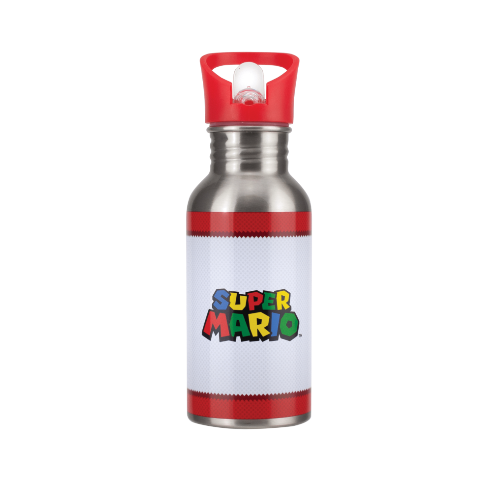 Nintendo - Super Mario - Bouteille d'eau en métal Super Mario avec paille 500ml - flash vidéo