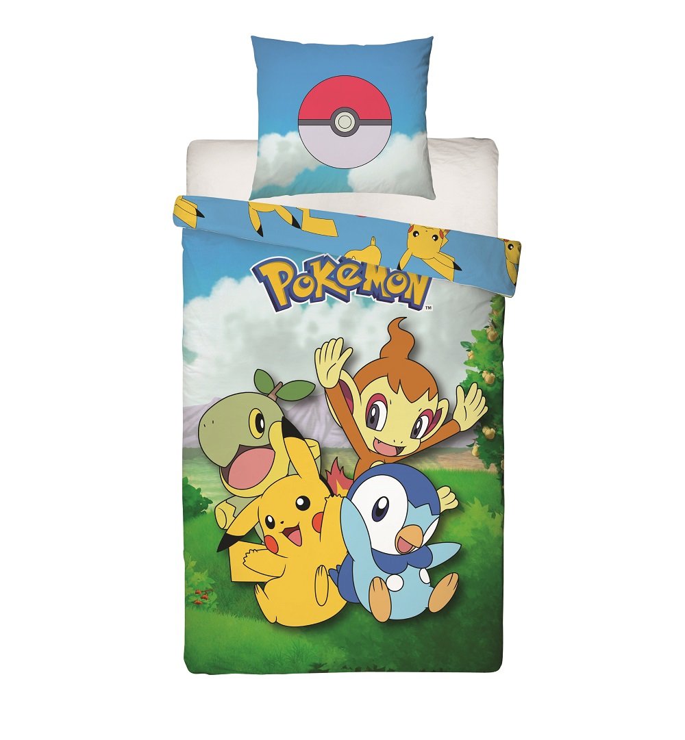 Pokémon - Parure de lit en microfibre Pikachu et Starter 4G (140x200cm + 63x63cm) - flash vidéo