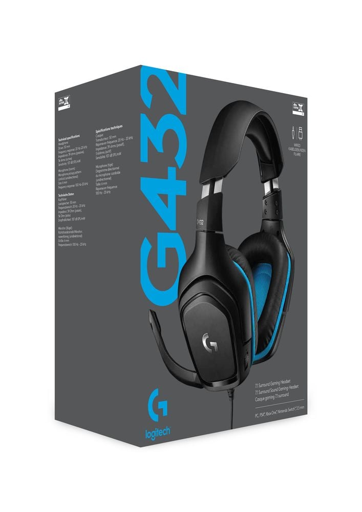Logitech Casque de jeu filaire 7.1 Surround en similicuir G432 pour PC, PS4, Xbox One et Switch - flash vidéo