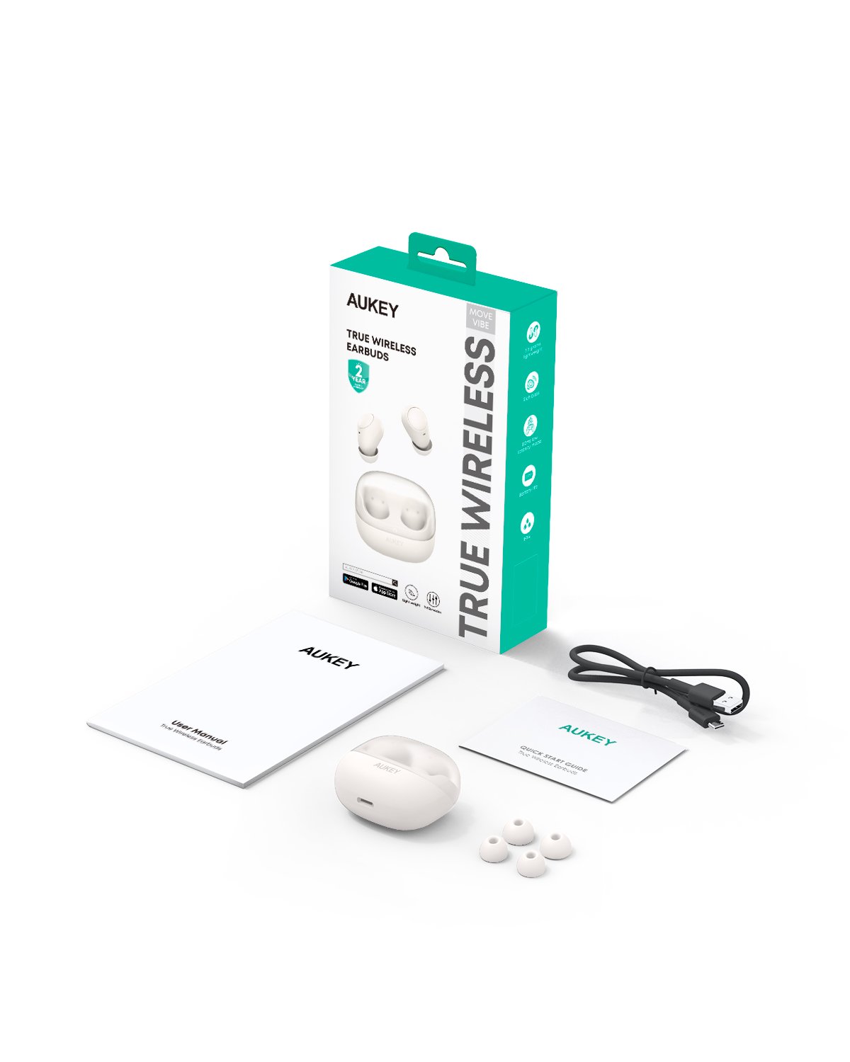 Aukey - Écouteurs sans fil connectés ultra-compacts Blanc EP-M3A - flash vidéo