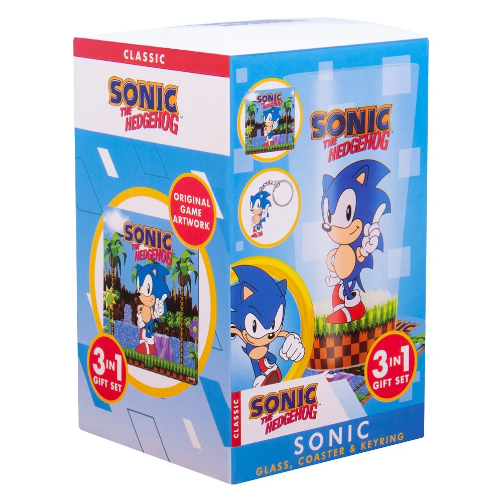 Sonic the Hedgehog - Coffret cadeau verre, dessous de verre et porte-clés - flash vidéo