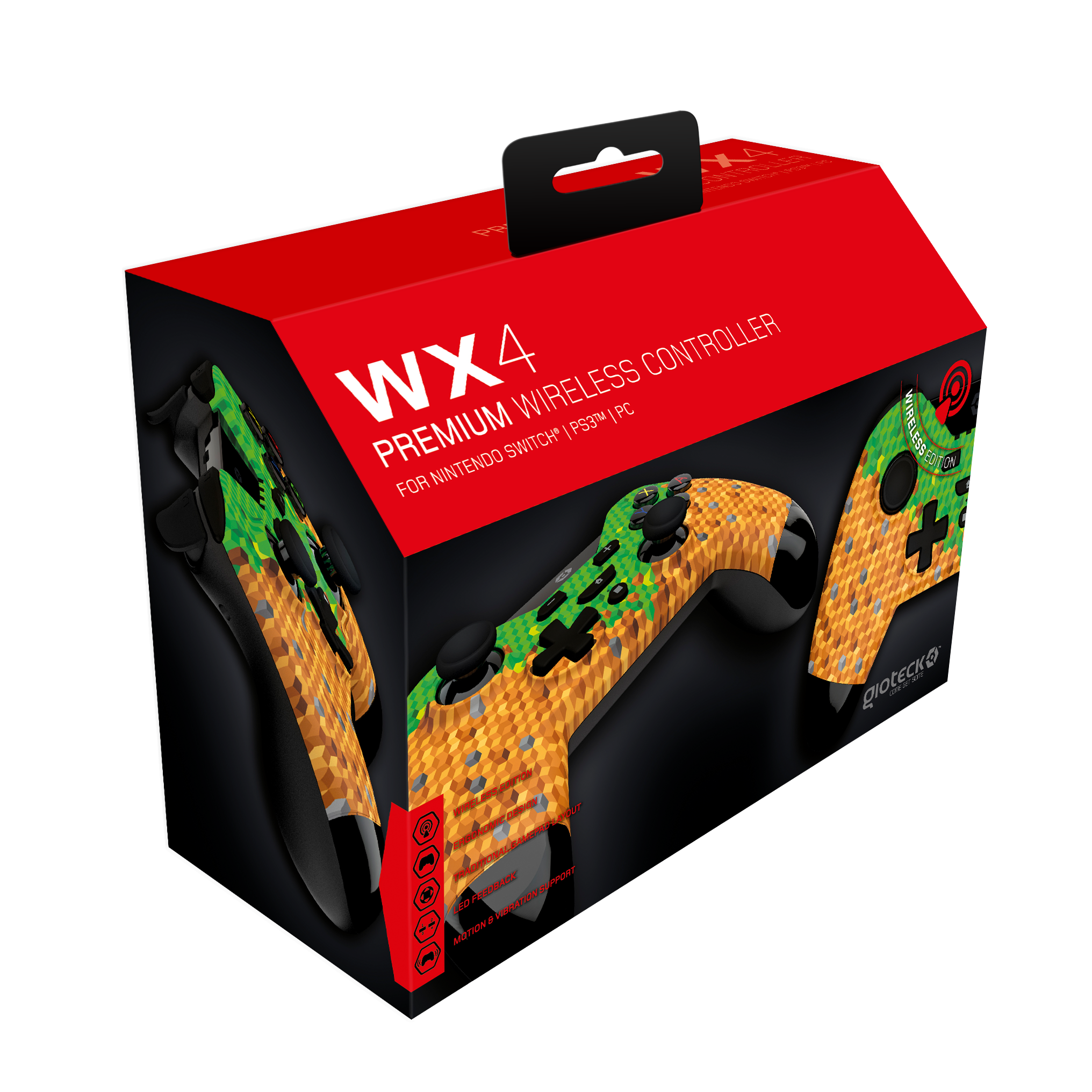 Gioteck - Manette sans fil premium WX4 Edition "Cubes" pour Nintendo Switch, PS3 et PC - flash vidéo
