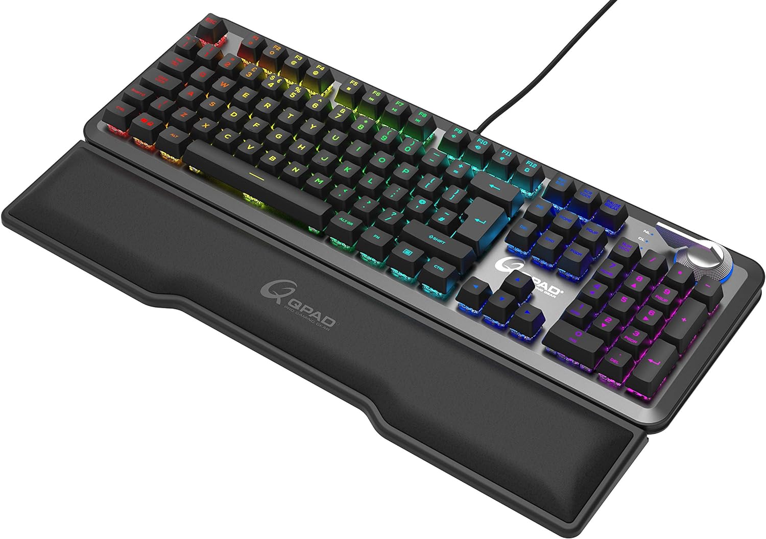 QPAD - MK-95 PRO - Clavier gaming mécanique à commutateur, avec rétro-éclairage RGB et repose-paume - disposition DE - flash vidéo