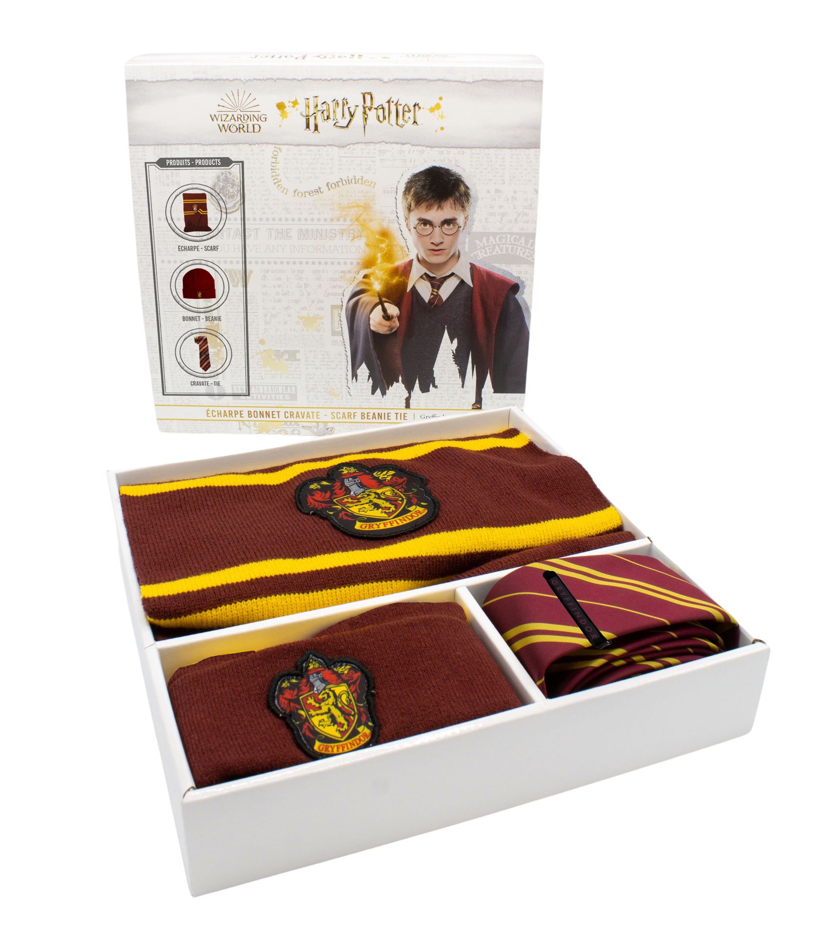 Harry Potter - Coffret Bonnet - Echarpe - Cravatte - Pince Cravatte Gryffondor - flash vidéo