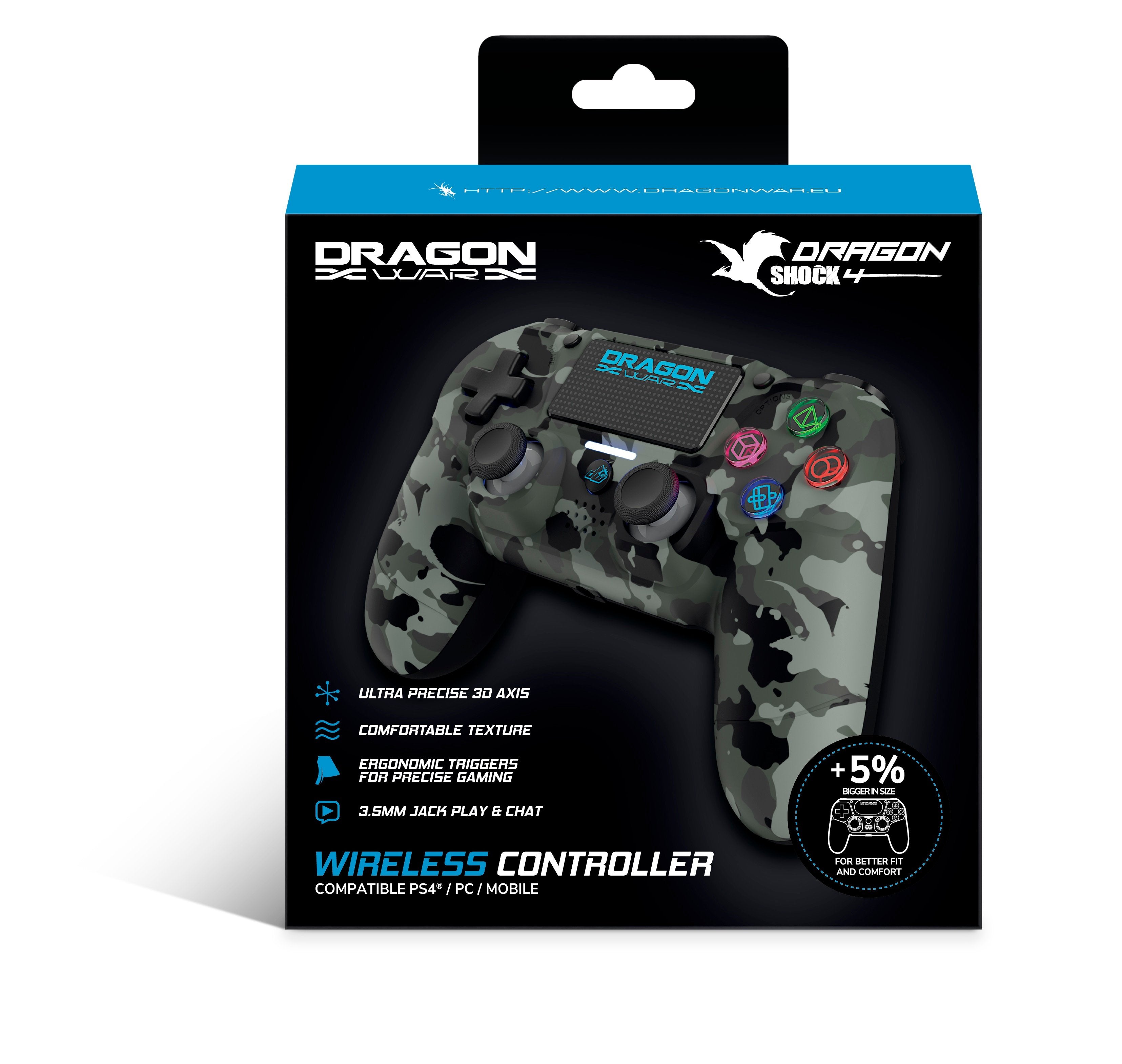 DragonShock - Manette sans fil Bluetooth MIZAR Gris Camouflage pour PS4, PC et Mobile - flash vidéo