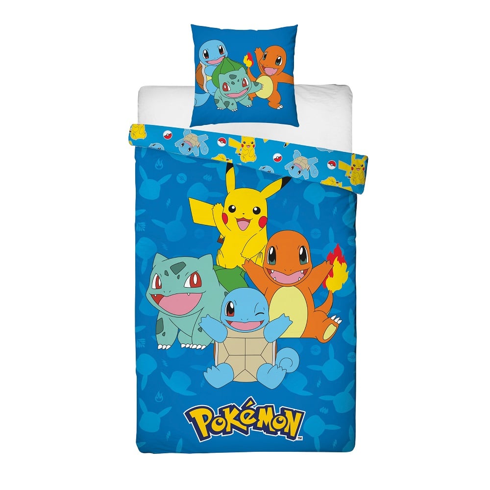 Pokémon - Parure de lit en microfibre Pikachu et Starter 1G II (140x200cm + 63x63cm) - flash vidéo