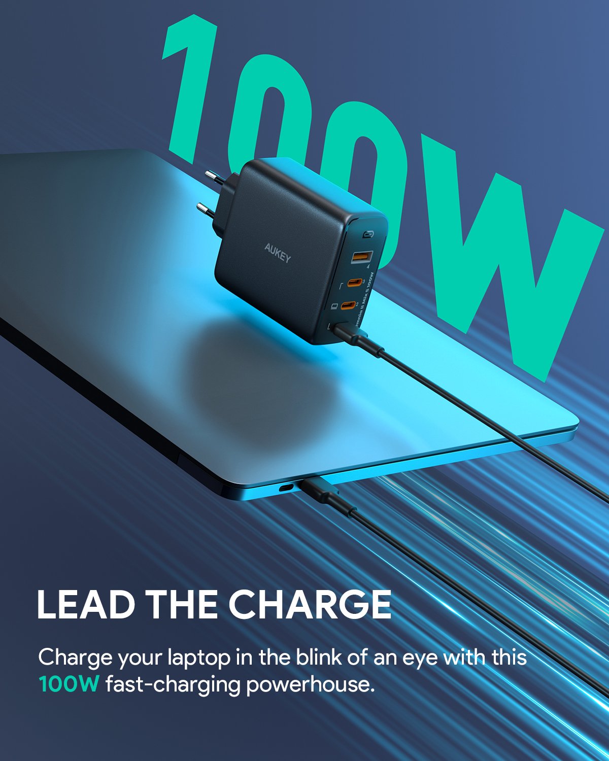 Aukey - Chargeur mural Omnia Mix II 100W PD GaN PA-B6S Bundle 4-Port 3xUSB-C, 1xUSB-A et Cable - flash vidéo