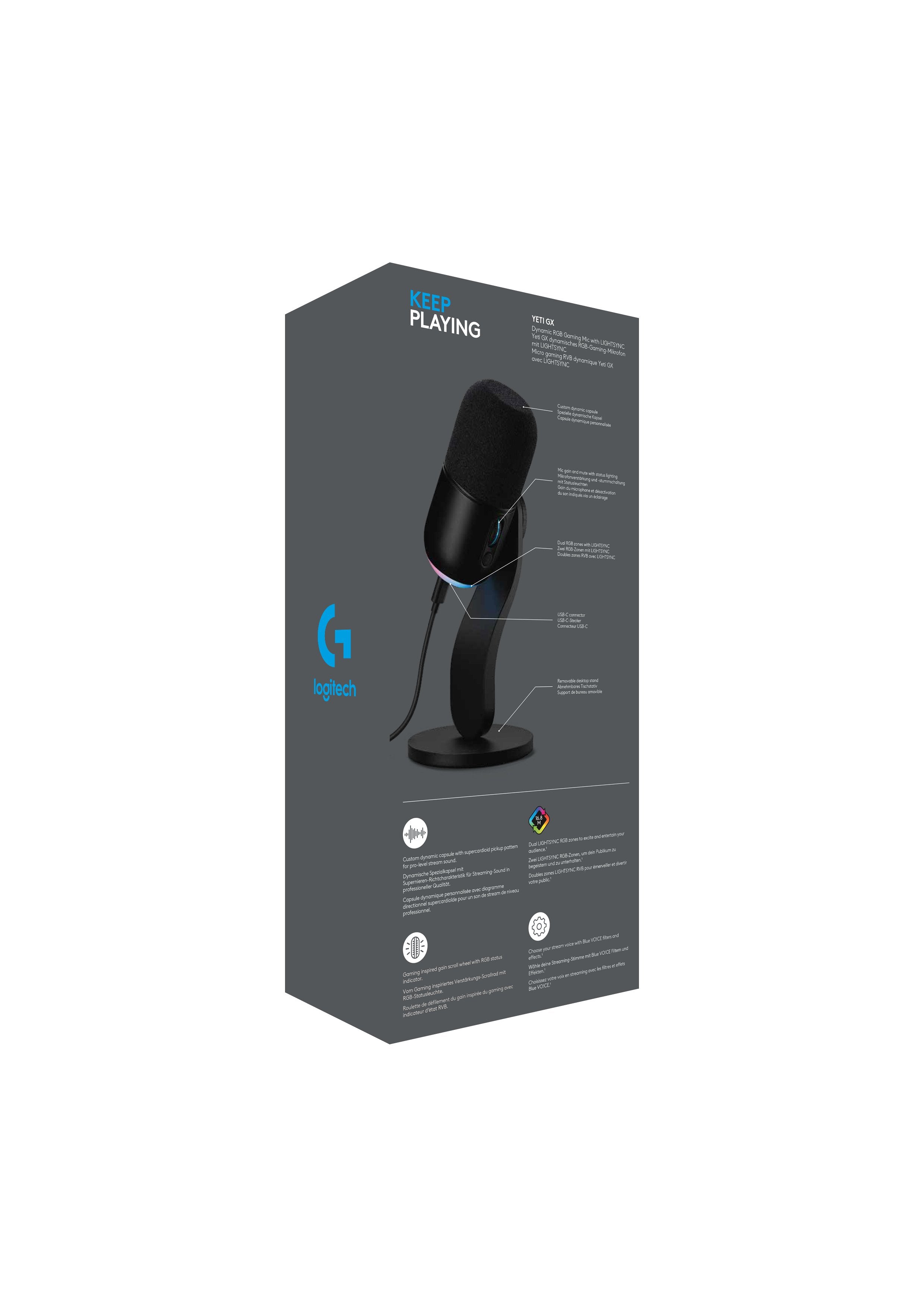 Logitech - Microphone gaming RVB dynamique Yeti GX avec LIGHTSYNC - flash vidéo