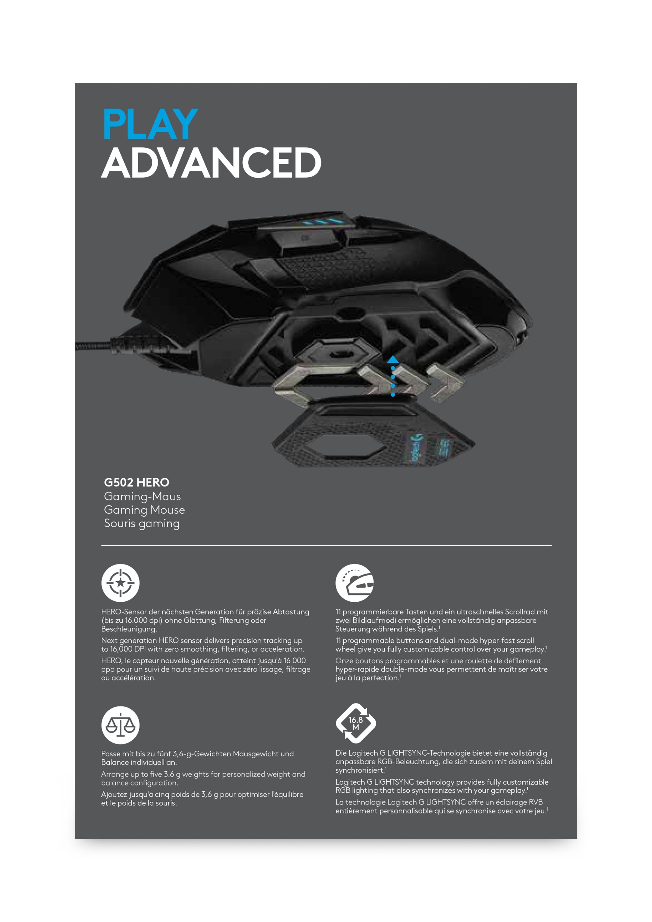 Logitech Souris de jeu hautes performances G502 HERO - flash vidéo