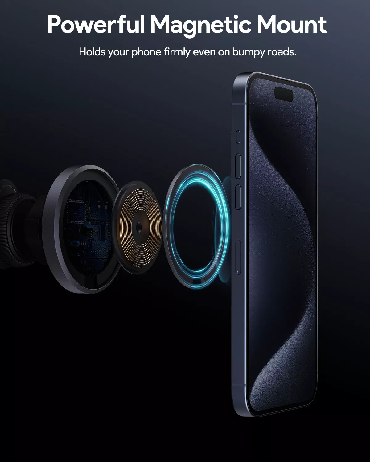 Aukey - Chargeur magnétique 15W sans fil MagFusion Dash Support de téléphone Qi2 - flash vidéo