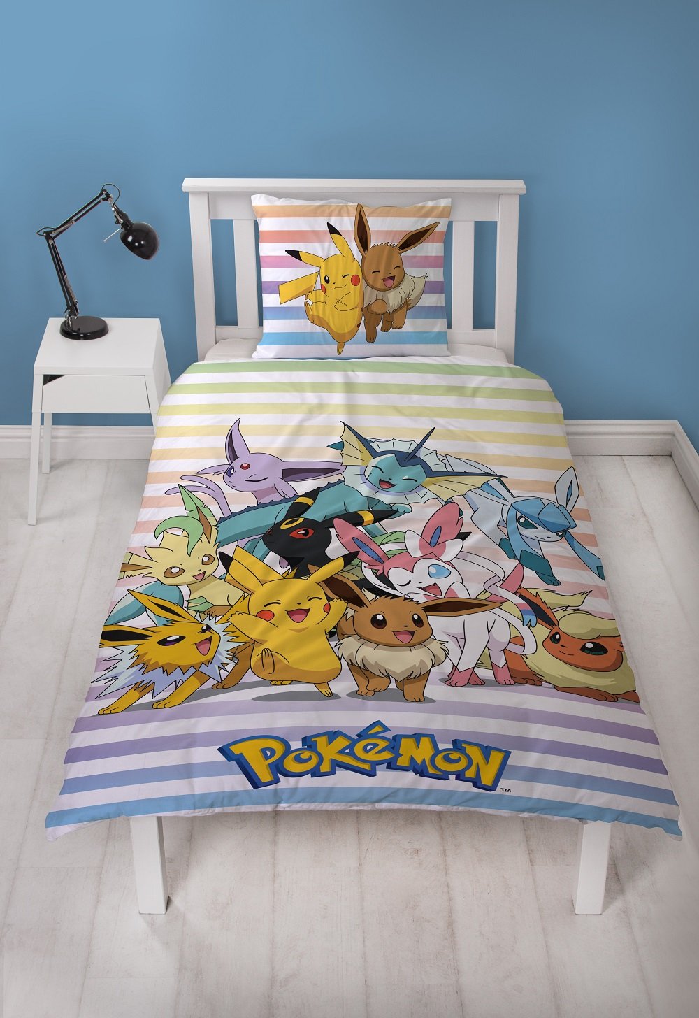 Pokémon - Parure de lit en microfibre Pikachu et Evoli (140x200cm + 63x63cm) - flash vidéo